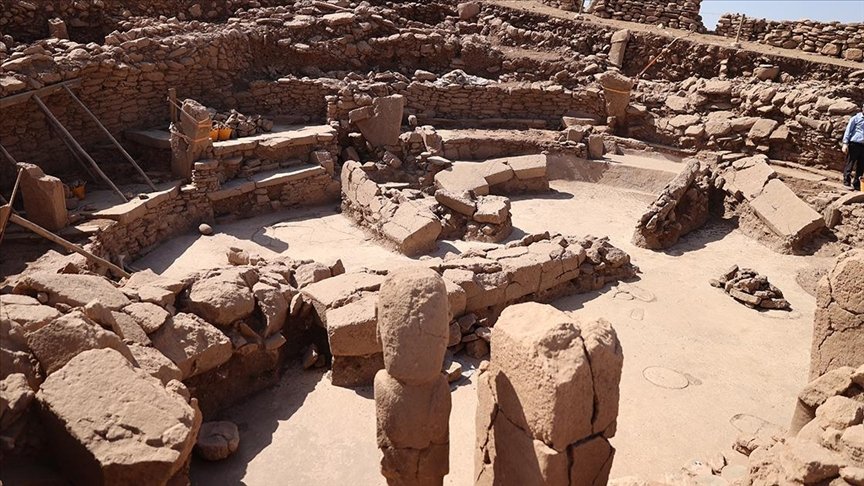 The tiered stone benches of Karahan Tepe's amphitheatre-like building